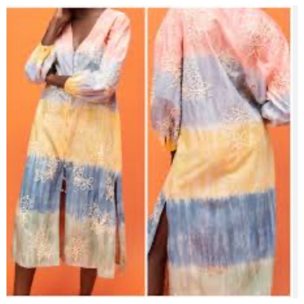 Zara rainbow 🌈 tie dye pastel cover up dress embroidered NWT XS